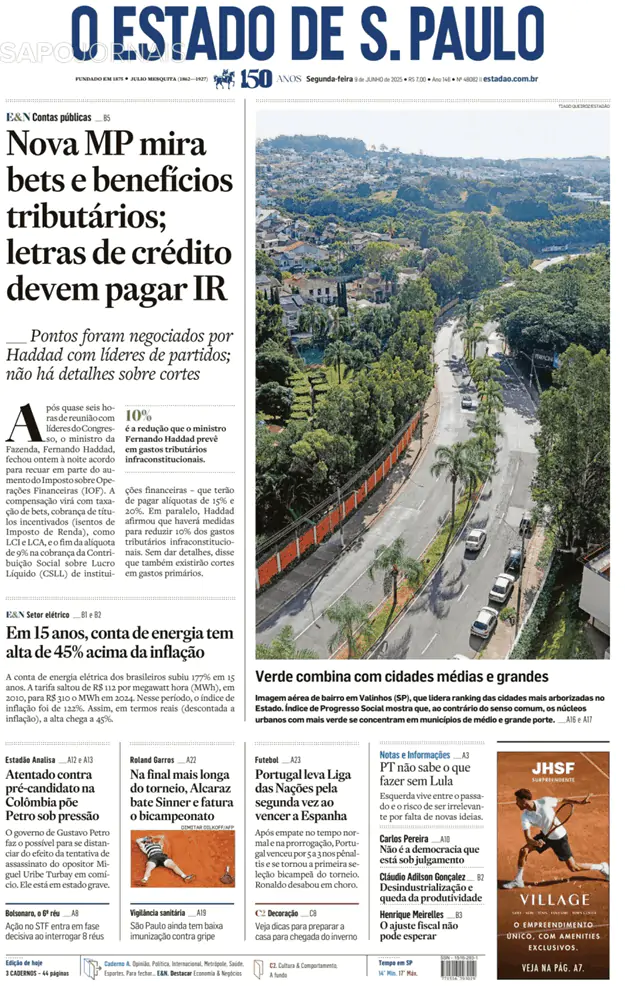 Capa jornal O Estado de S. Paulo 2025-06-09