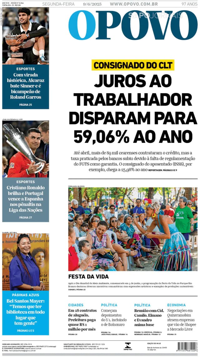 Capa jornal O Povo 2025-06-09