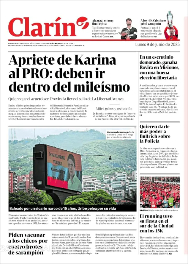 Capa jornal Clarín 2025-06-09