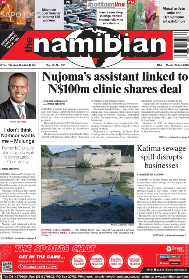 Capa jornal The Namibian 2025-06-09