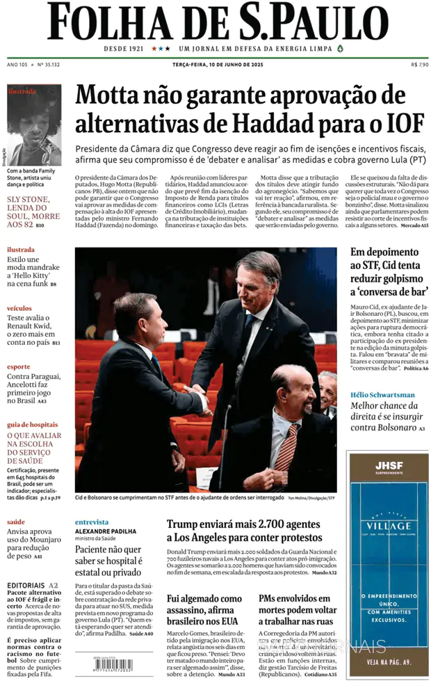 Capa jornal Folha de S. Paulo 2025-06-10