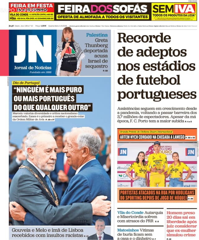Capa jornal Jornal de Notícias 2025-06-11