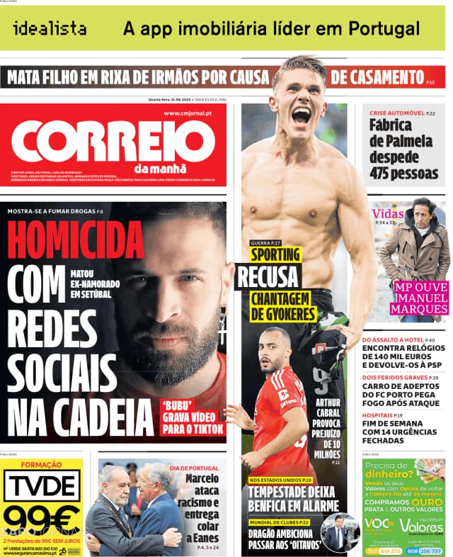 Capa jornal Correio da Manhã 2025-06-11