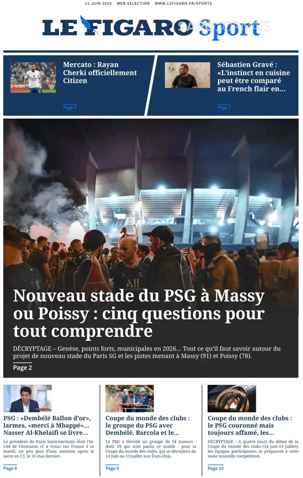 Capa jornal Le Figaro Sport 2025-06-11