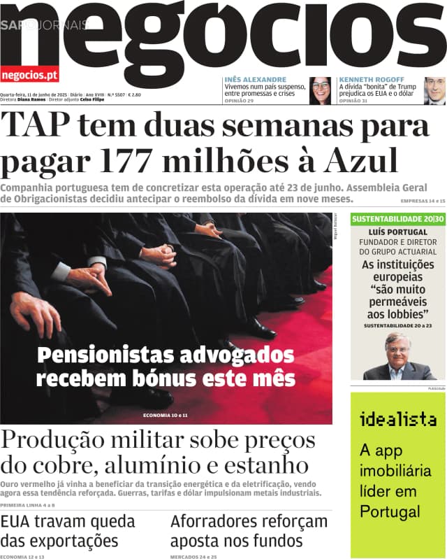 Capa jornal Jornal de Negócios 2025-06-11