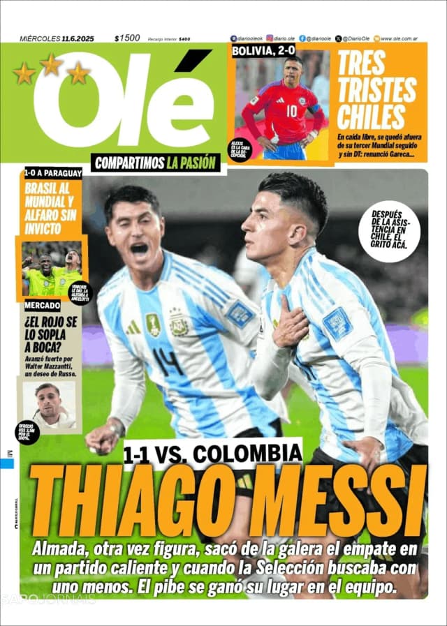 Capa jornal Olé 2025-06-11