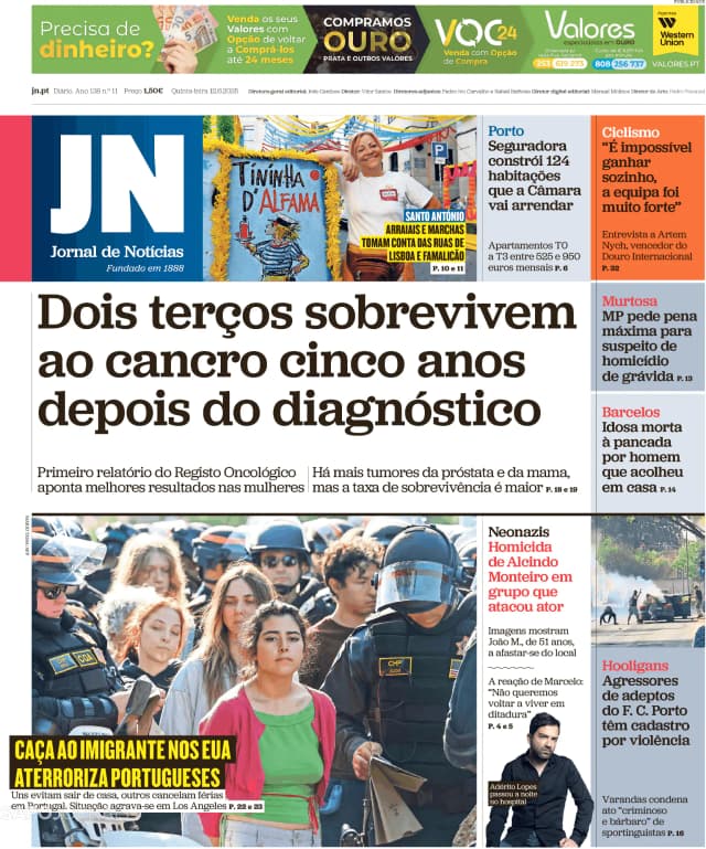 Capa jornal Jornal de Notícias 2025-06-12