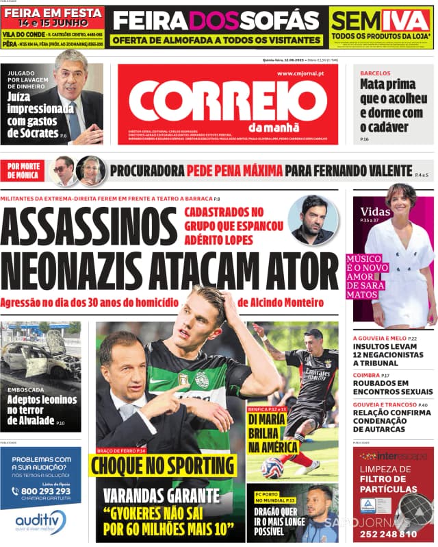 Capa jornal Correio da Manhã 2025-06-12