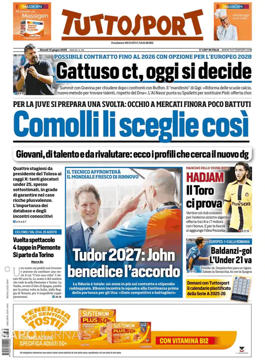 Capa jornal Tuttosport 2025-06-12