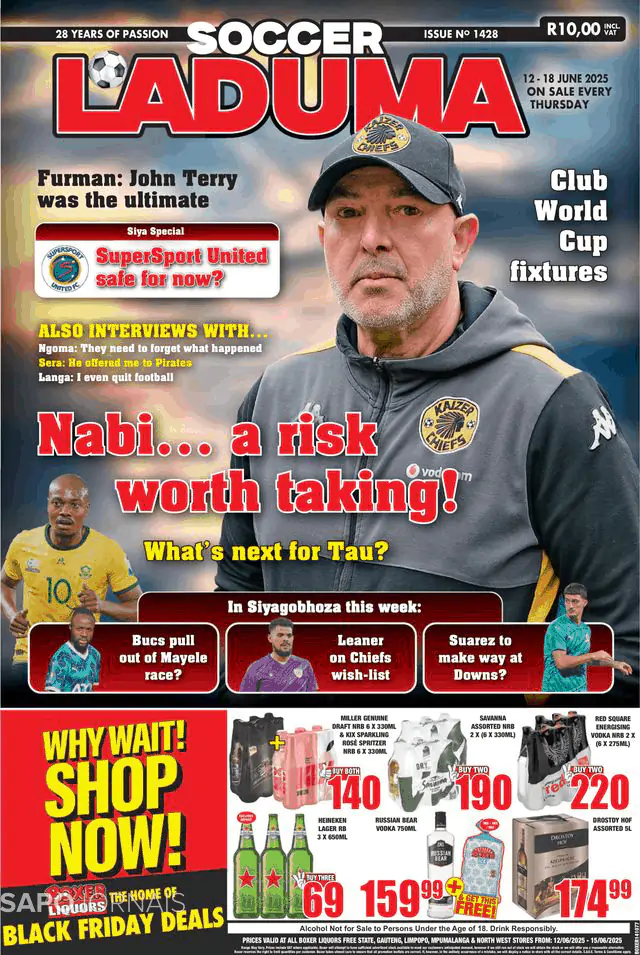 Capa jornal Soccer Laduma 2025-06-12