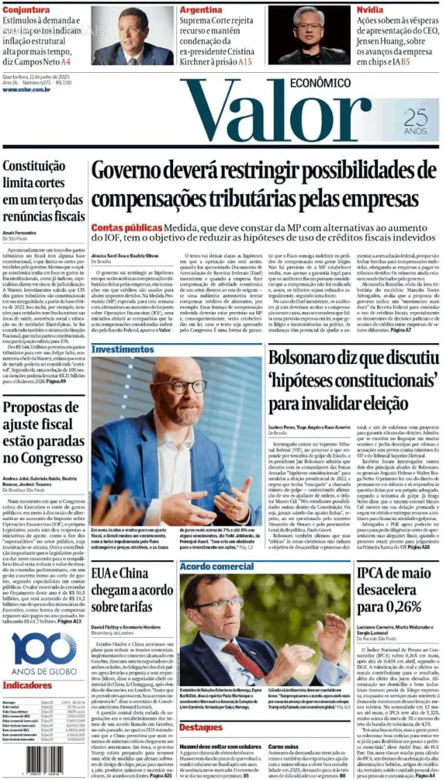 Capa jornal Valor Econômico 2025-06-11
