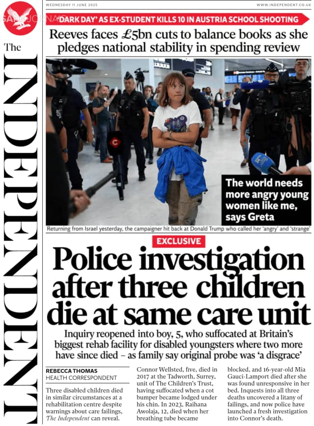 Capa jornal The Independent 2025-06-11