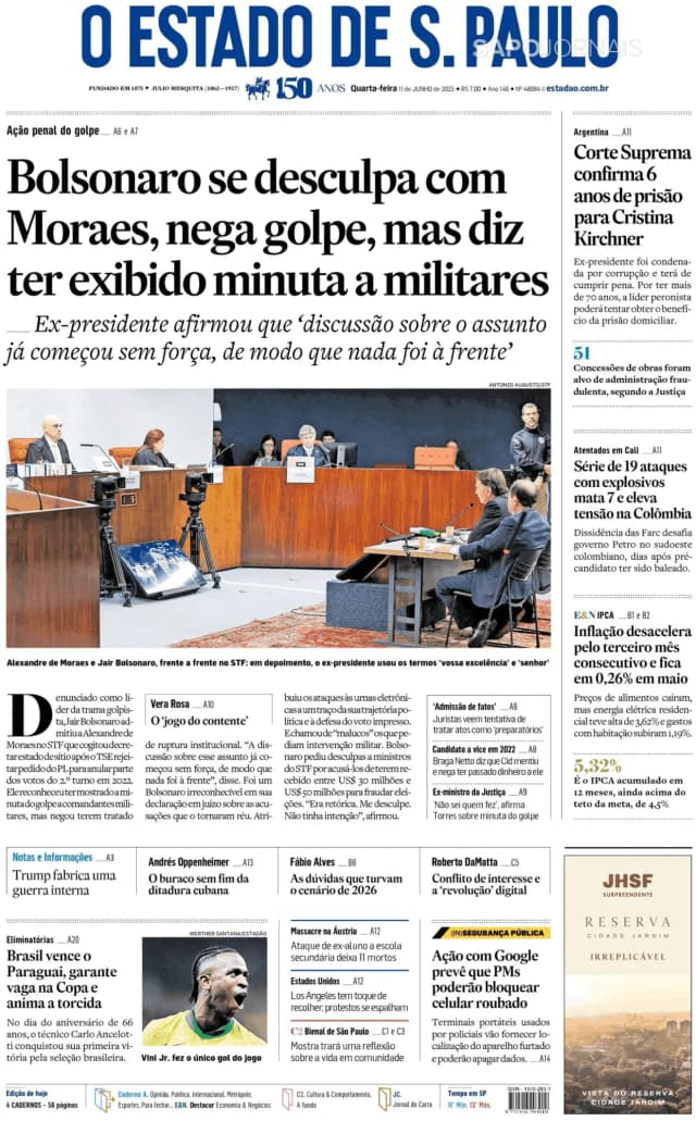 Capa jornal O Estado de S. Paulo 2025-06-11