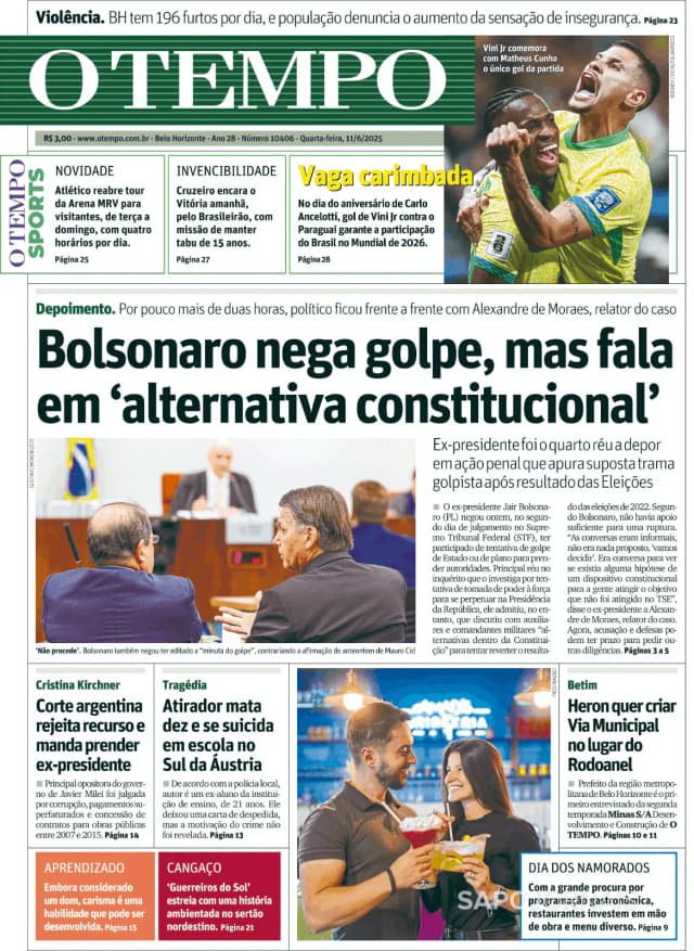 Capa jornal O Tempo 2025-06-11