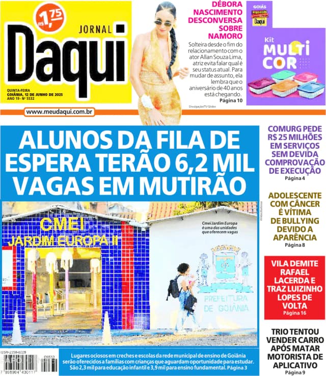 Capa jornal Daqui - O Popular 2025-06-12
