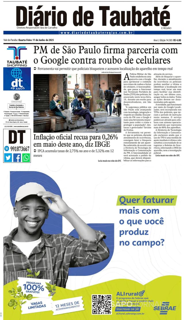 Capa jornal Diário de Taubaté 2025-06-11