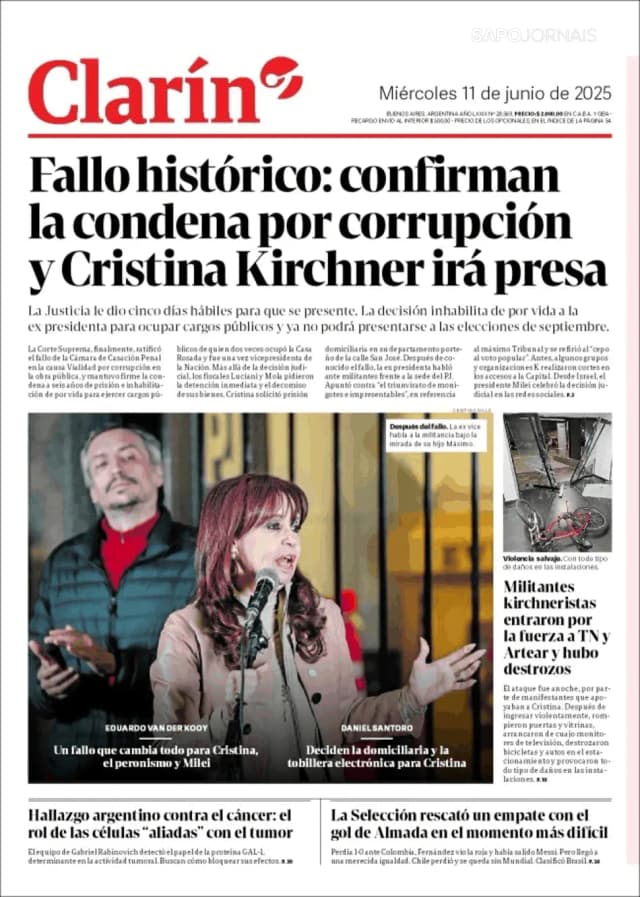 Capa jornal Clarín 2025-06-11