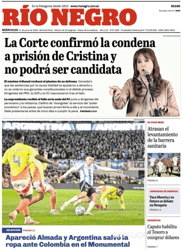 Capa jornal Rio Negro 2025-06-11