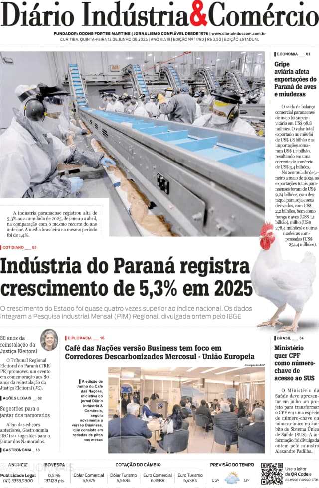 Capa jornal Diário Indústria & Comércio 2025-06-12
