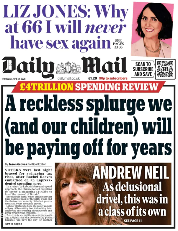 Capa jornal Daily Mail 2025-06-12