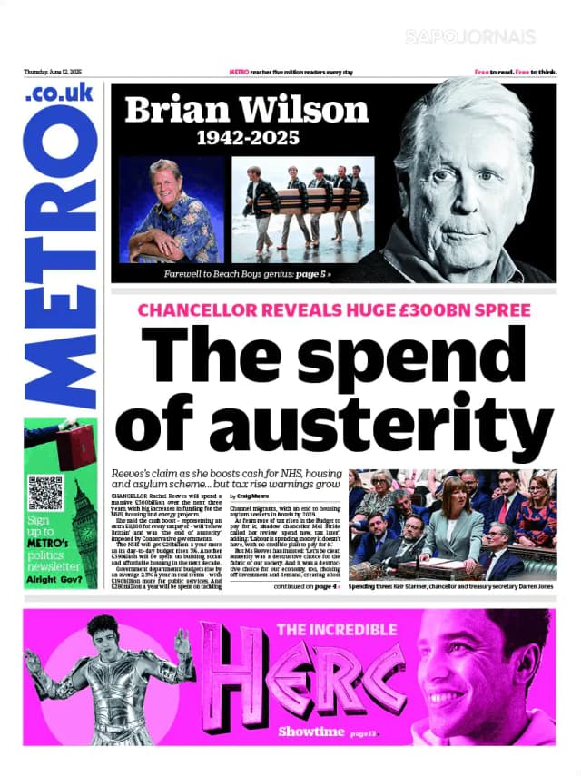 Capa jornal Metro London 2025-06-12