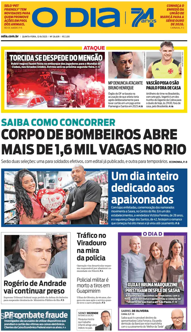 Capa jornal O Dia 2025-06-12