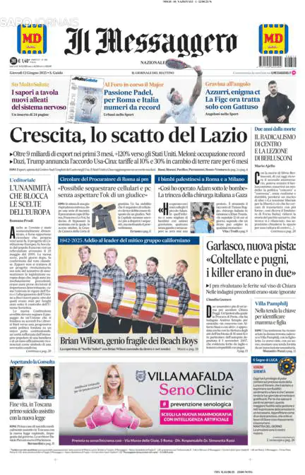 Capa jornal Il Messaggero 2025-06-12
