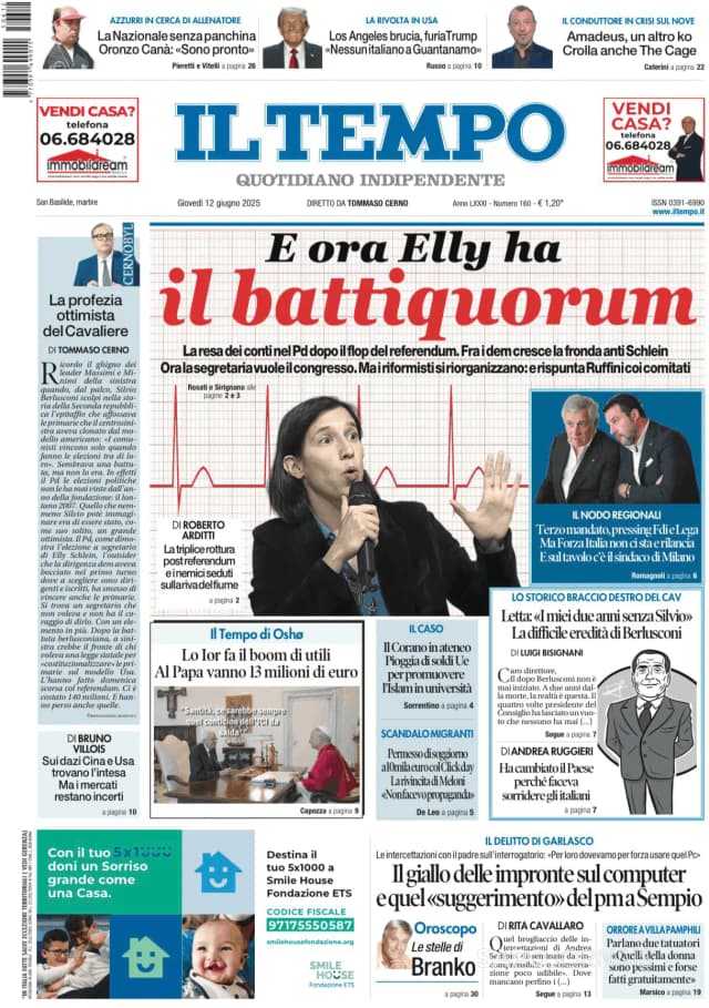 Capa jornal Il Tempo 2025-06-12