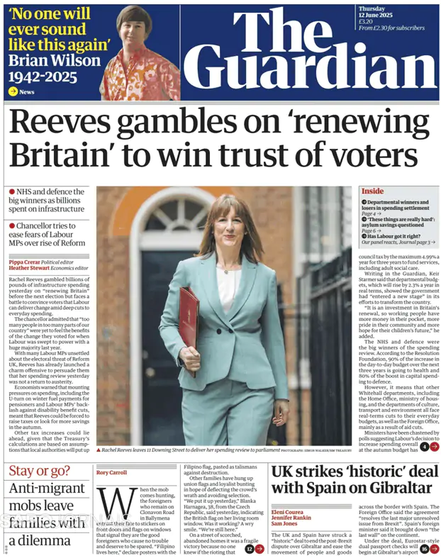 Capa jornal The Guardian 2025-06-12