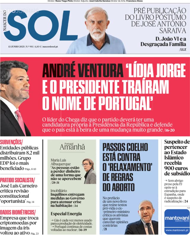Capa jornal Nascer do SOL 2025-06-13