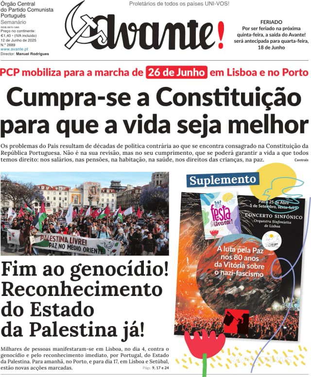 Capa jornal Avante! 2025-06-12