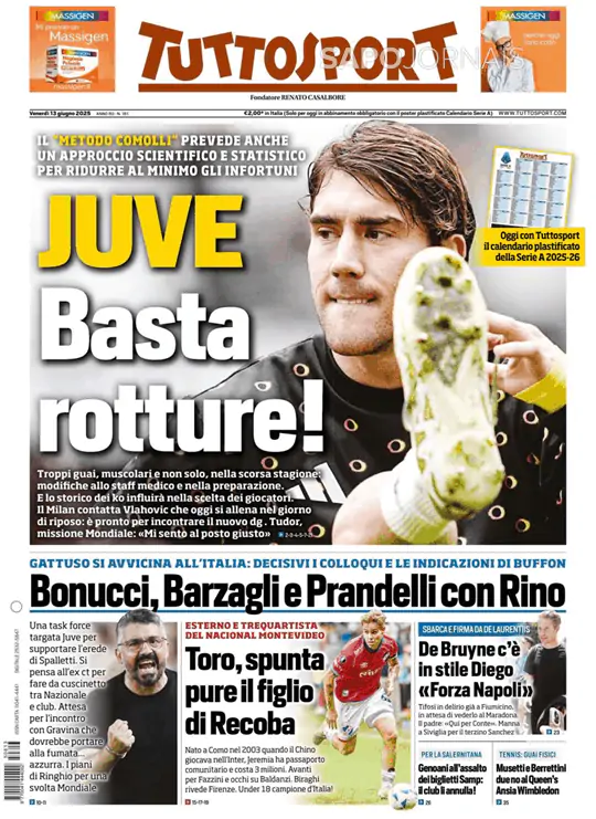 Capa jornal Tuttosport 2025-06-13