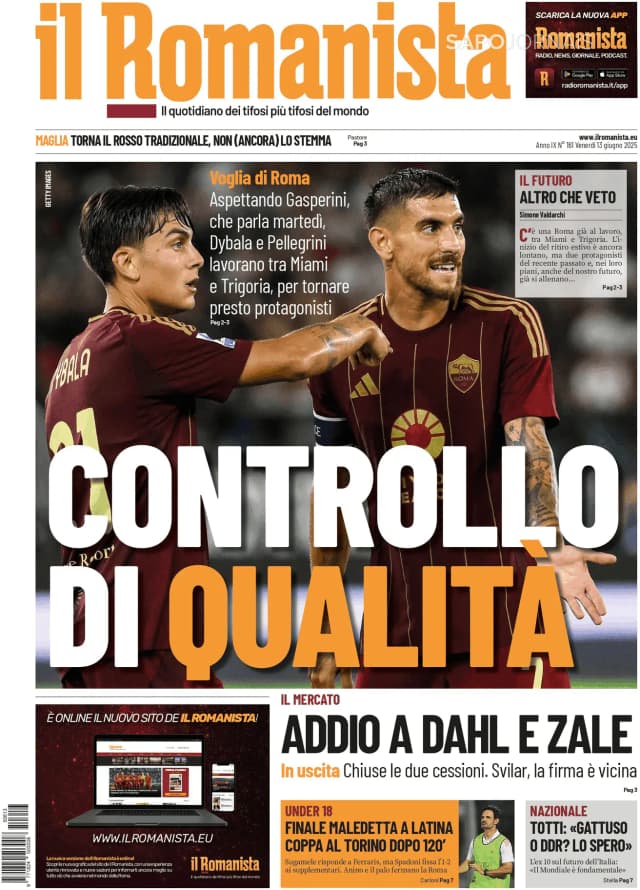 Capa jornal Il Romanista 2025-06-13