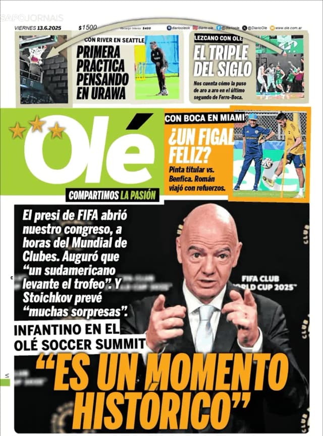 Capa jornal Olé 2025-06-13