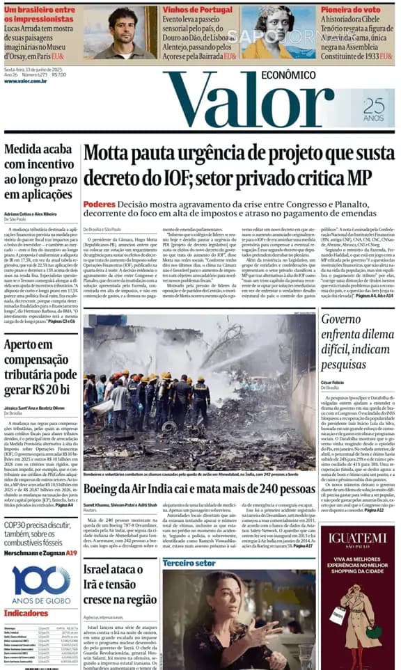 Capa jornal Valor Econômico 2025-06-13