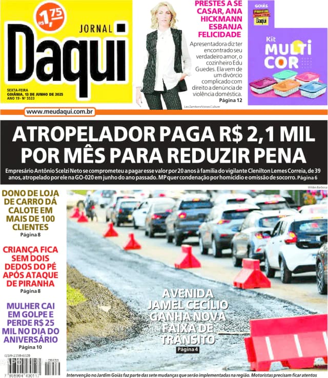 Capa jornal Daqui - O Popular 2025-06-13