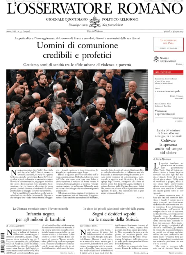 Capa jornal L'Osservatore Romano 2025-06-13