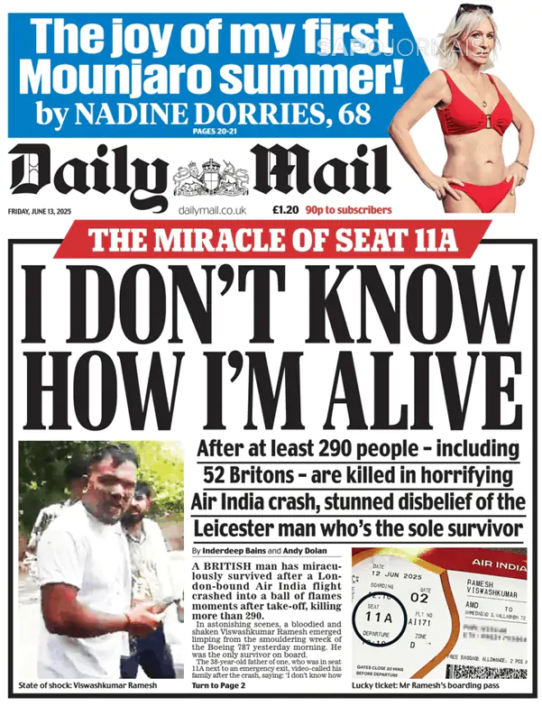 Capa jornal Daily Mail 2025-06-13
