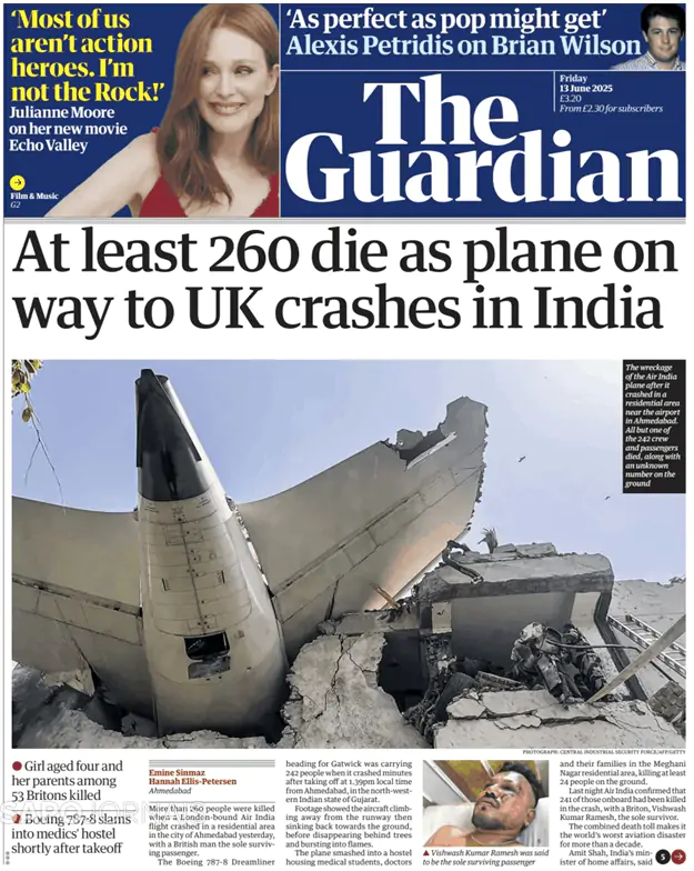 Capa jornal The Guardian 2025-06-13