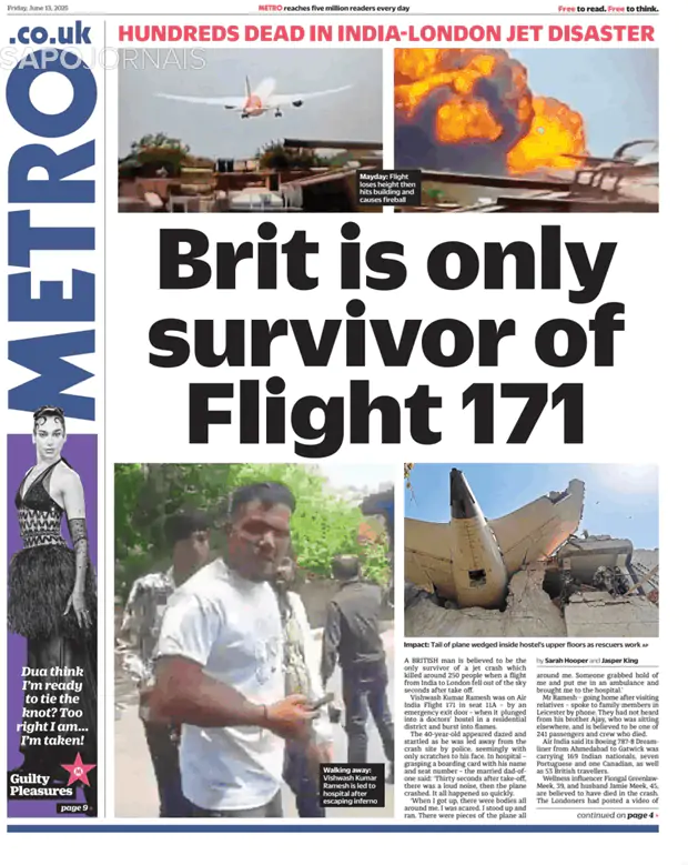 Capa jornal Metro London 2025-06-13