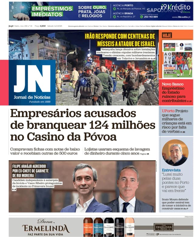 Capa jornal Jornal de Notícias 2025-06-14