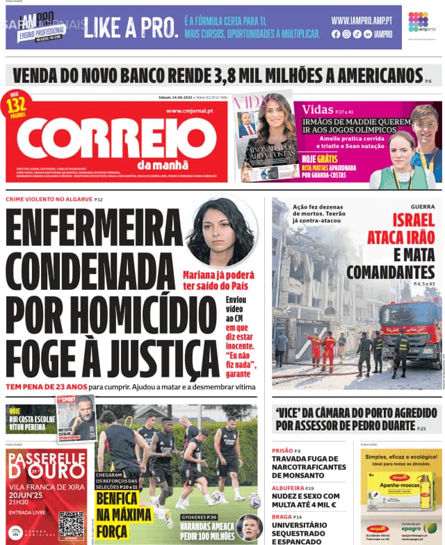 Capa jornal Correio da Manhã 2025-06-14