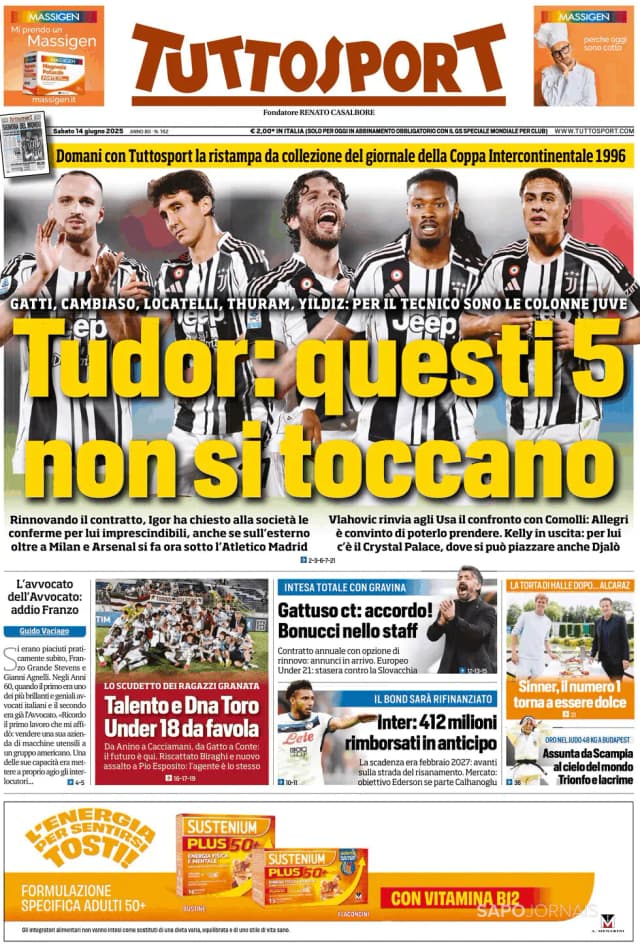 Capa jornal Tuttosport 2025-06-14