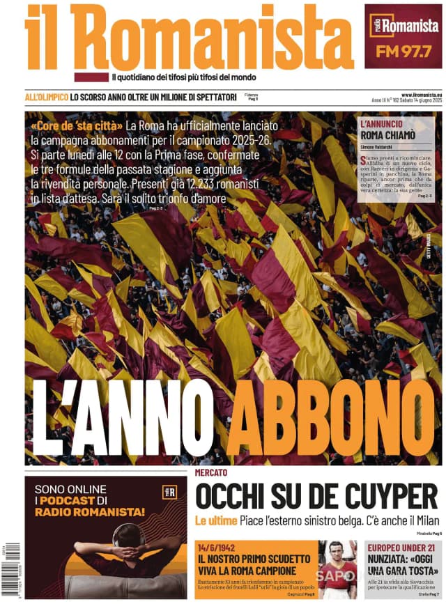 Capa jornal Il Romanista 2025-06-14