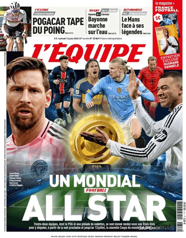 Capa jornal L'Équipe 2025-06-14