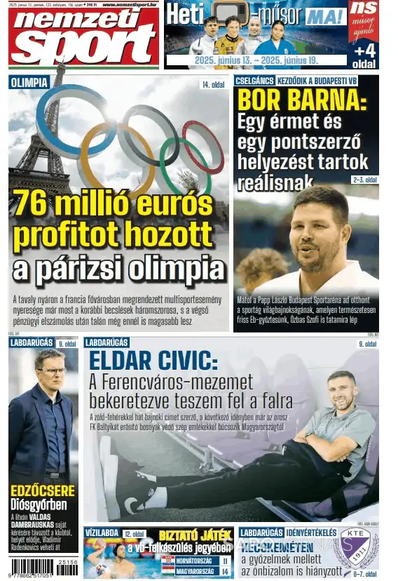 Capa jornal Nemzeti Sport 2025-06-13