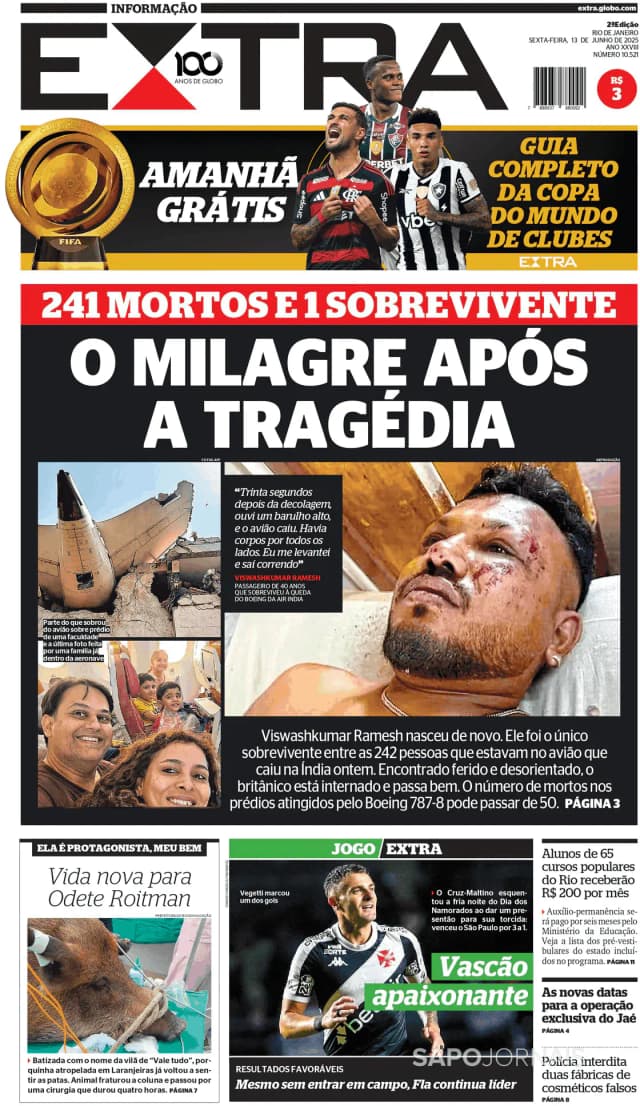 Capa jornal Extra 2025-06-13