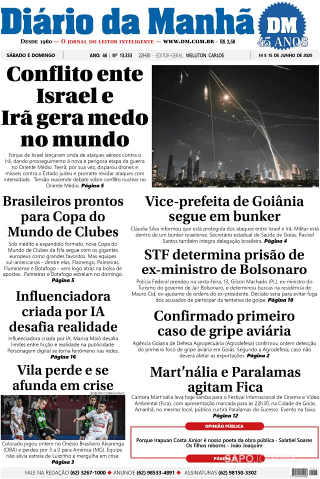 Capa jornal Diário da Manhã 2025-06-14