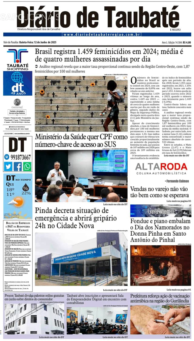 Capa jornal Diário de Taubaté 2025-06-12