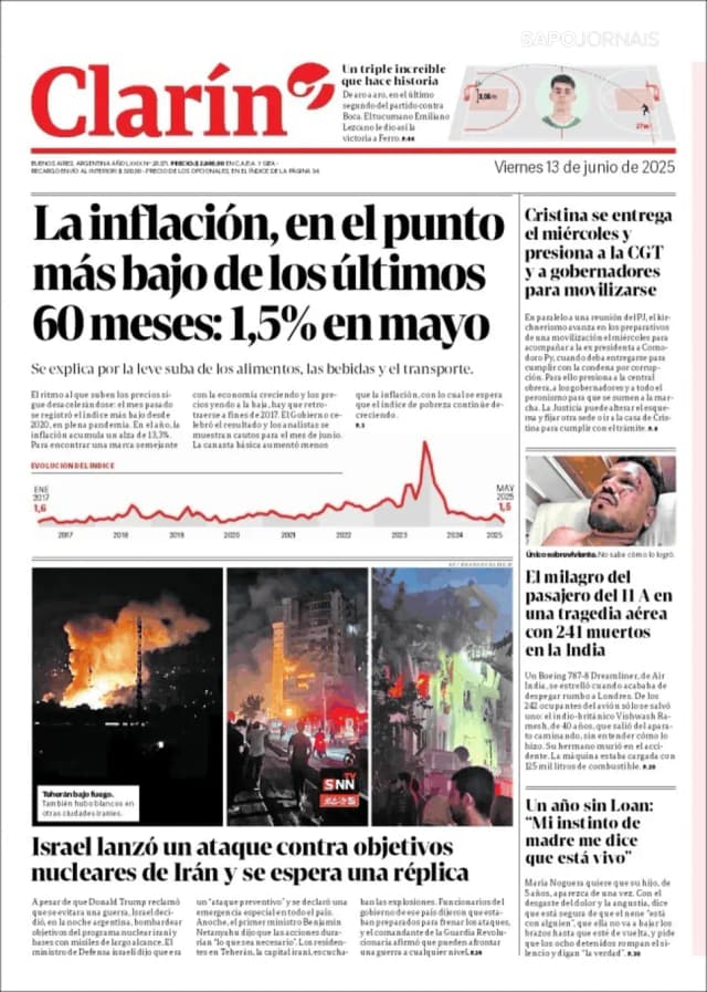 Capa jornal Clarín 2025-06-13